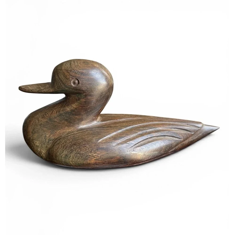 Vintage Decorative Duck Decoy‎ Hand-Carved Heavy Ironwood